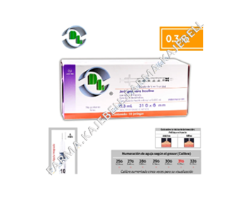 JERINGA  0.3mL. Insulina c/AGUJA INTEGRADA 31Gx6mm. c/10 Pzs