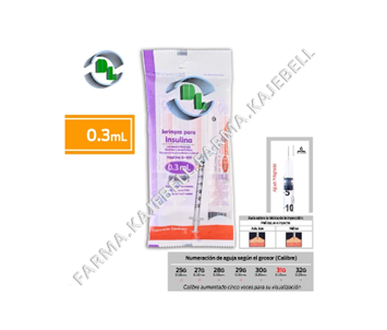 JERINGA  0.3mL. Insulina c/AGUJA INTEGRADA 31Gx6mm. c/ 5 Pzs