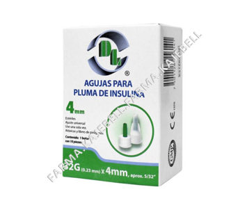 AGUJAS PARA PLUMA DE INSULINA 32Gx4mm. Caja C/10 Piezas